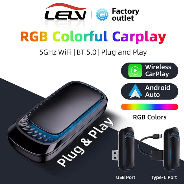 Lelv Wired to Wireless CarPlay RGB Box Adapter