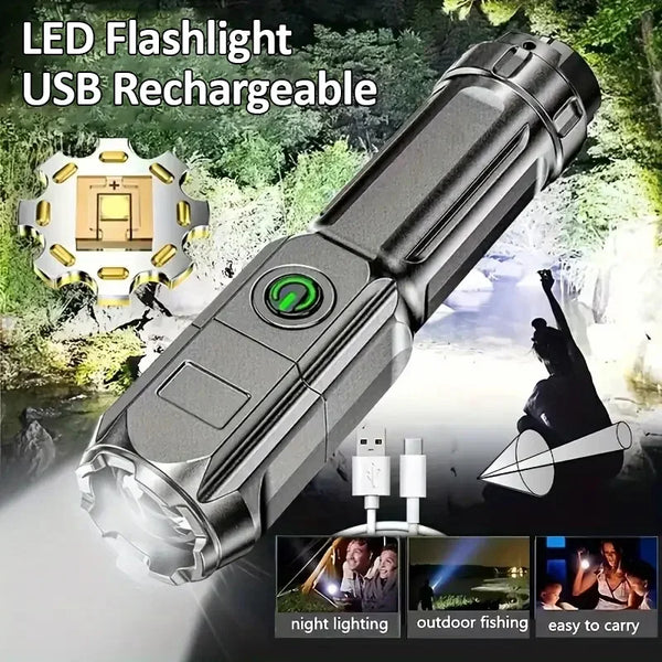 Tactical LED Flashlight with Telescopic Zoom and 4 Lighting Modes