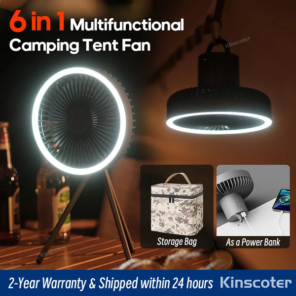 10000mAh Camping Fan Rechargeable with LED Light and Tripod