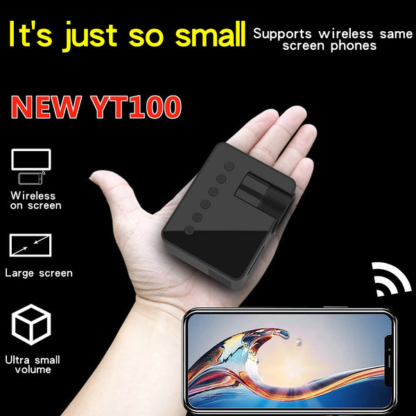 YT100 portable home, dormitory, outdoor theater projector, USB-compatible, rechargeable power use, compact shape, palm size