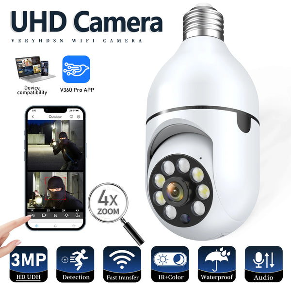 3MP Wi-Fi E27 Bulb Surveillance Camera