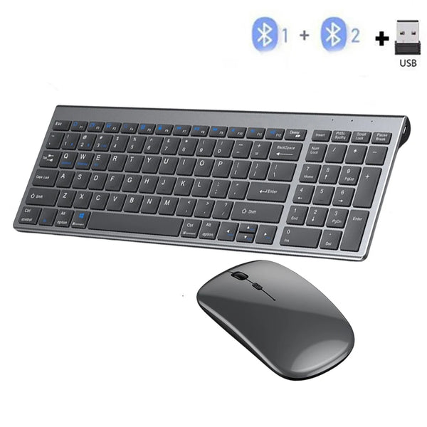 Gray Bluetooth 5.0 & 2.4G Wireless Keyboard Mouse Combo