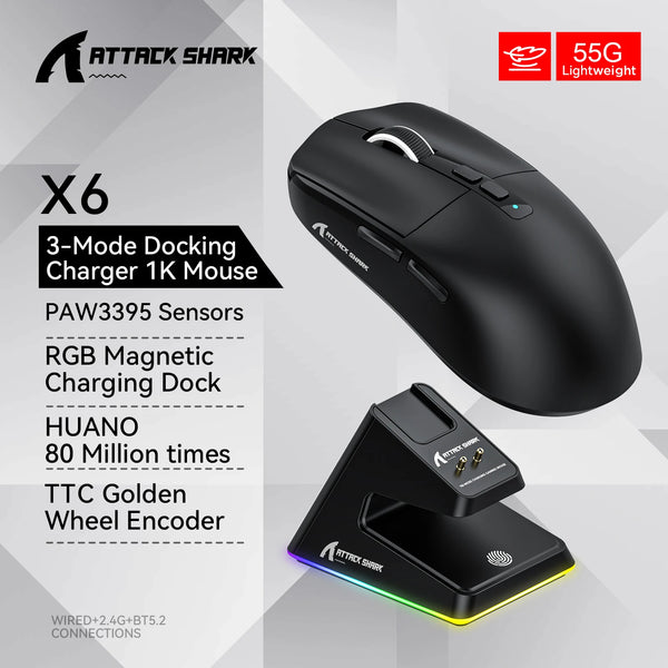 X6 PAW3395 Bluetooth Mouse, Tri-Mode Connection