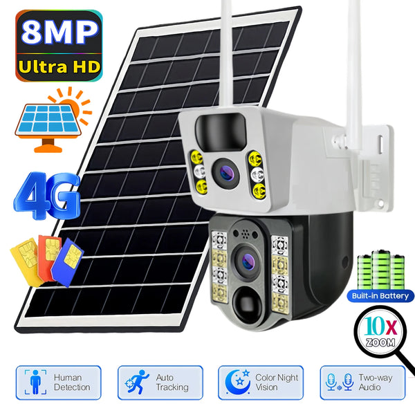 4K Solar Camera with 4G SIM Card Dual Lens