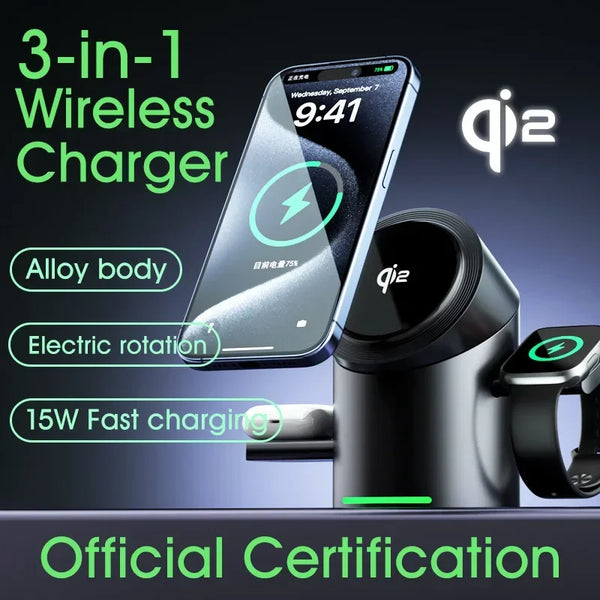 Top Level Qi2 3 In 1 Magsafe Magnetic Wireless Charger