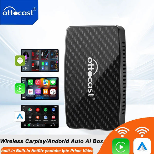 OTTOCAST Play2 Video Pro Android Ai Box Pro Built in YouTube Netflix Tiktok IPTV Wired to Wireless CarPlay Car Accessories