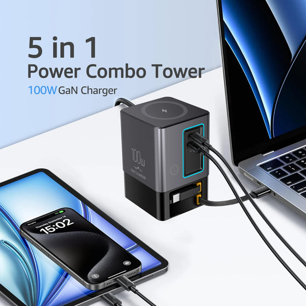 GaN 5-in-1 100W Magnetic Wireless Charger Stand