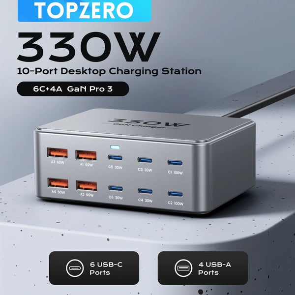 شاحن 330W USB C GaN متعدد المنافذ