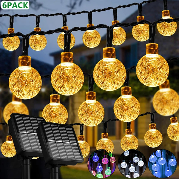 LED Solar String Lights Outdoor 60 Leds Waterproof Crystal Globe