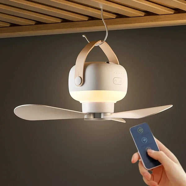 Portable Ceiling Fan 7200mAh for Camping with LED Light