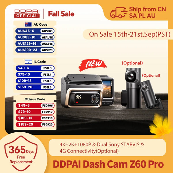 2025 New DDPAI Z60 Pro 4K Dash Cam Auto Dashcam Front GPS Car Camera for SONY Sensor WiFi ADAS Night Vision DVR Video Recorder