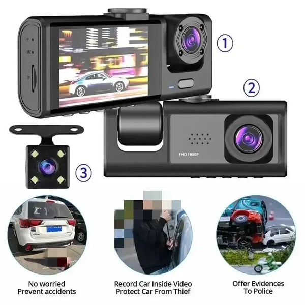 3 Channel Car DVR 1080P 3-Lens Dash Cam