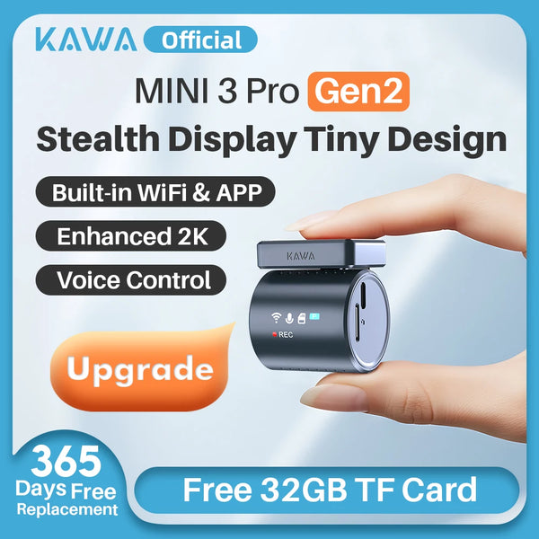 Dash cam KAWA MINI3 Pro Gen2 Car Dvr 2K Auto Video Recorder Upgrade Car Camera,WiFi&APP/Voice Control,Night Vision Tiny Dashcam