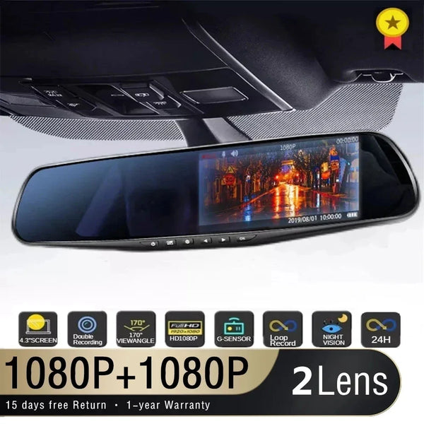 4.3 Inch Driving Recorder Car DVR Rearview Mirror Dual Lens