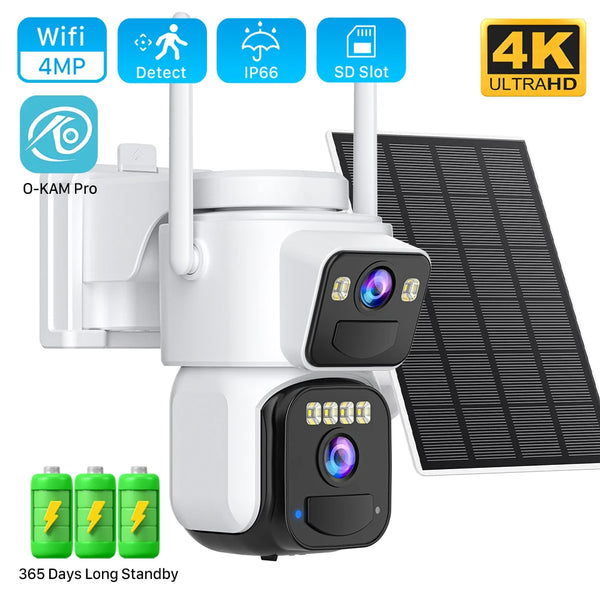 8MP Dual Lens Solar WIFI Security Cameras With Solar Panels Color Night Vision PIR Motion Detection Ourdoor IP Camera O-KAM App