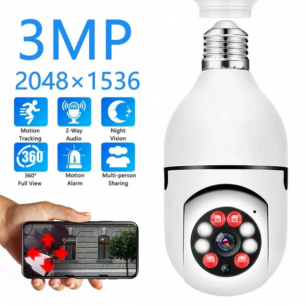 3MP WiFi E27 Bulb Camera with PTZ