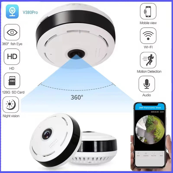 V380Pro Wifi Panorama  3MP Security Camera 360 Degree Protection Panoramic Fisheye IP Cameras Night Vision Surveillance Cam