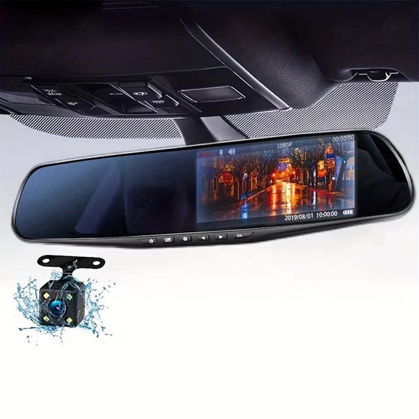 4.3" Dual Lens Dashcam with Rearview Mirror